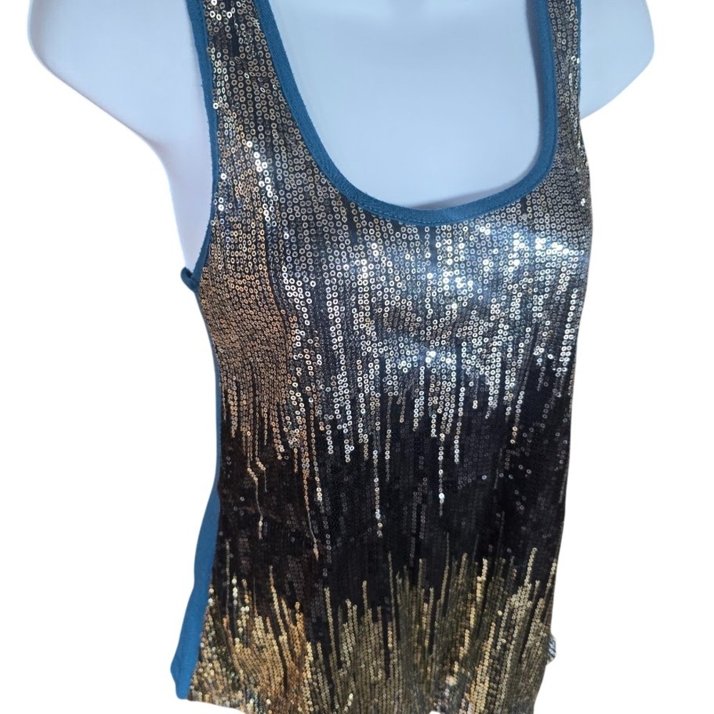 Julie's Closet Sequin Tank Top Women L Teal Gold Ombre Glam‎ Disco Mermaidcore